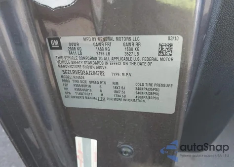 2010 Saturn Outlook Xr-L из США, поврежденный, VIN 5GZLRVED3AJ204782